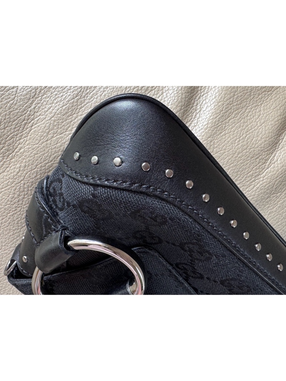 Authentic Gucci Tom Ford Horsebit Black Canvas Studs Leather Chain Clutch, COA - Picture 4 of 15